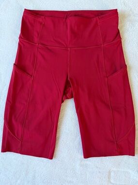 lululemon Fast and Free Bike Shorts Size 6 Red High Rise 10” Side Pockets